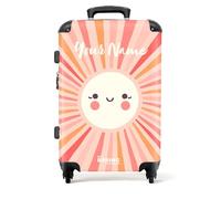 NoBoringSuitcases.com® Children's Luggage Kids Suitcase for Girls - Personalised Large Hard Shell Luggage on Wheels - Shades of Pink Sunrays - 26-28 inch - 23kg