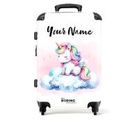 NoBoringSuitcases.com® Children's Luggage Kids Suitcase for Girls - Personalised Large Hard Shell Luggage on Wheels - White Unicorn Cloud - 26-28 inch - 23kg