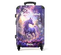 NoBoringSuitcases.com® Children's Luggage Kids Suitcase for Girls - Personalised Large Hard Shell Luggage on Wheels - Unicorn Violet Flowers - 26-28 inch - 23kg