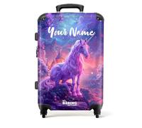 NoBoringSuitcases.com® Children's Luggage Kids Suitcase for Girls - Personalised Large Hard Shell Luggage on Wheels - Magical Violet Unicorn - 26-28 inch - 23kg