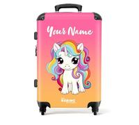 NoBoringSuitcases.com® Children's Luggage Kids Suitcase for Girls - Personalised Large Hard Shell Luggage on Wheels - White Unicorn Colourful Mane - 26-28 inch - 23kg