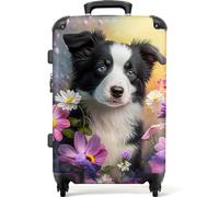 NoBoringSuitcases.com® Children's Luggage Kids Suitcase on Wheels - Large Hard Shell Trolley 26-28 inch - Dog with Flowers - 23kg