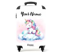 NoBoringSuitcases.com® Children's Luggage Kids Suitcase - Personalised Hand Luggage on Wheels - Cabin Suitcase - White Unicorn Cloud - 55x40x20cm - Lightweight Hard Shell Trolley - 20" - 10kg