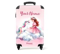 NoBoringSuitcases.com® Children's Luggage Kids Suitcase - Personalised Hand Luggage on Wheels - Cabin Suitcase - Princess Unicorn Cloud - 55x40x20cm - Lightweight Hard Shell Trolley - 20" - 10kg
