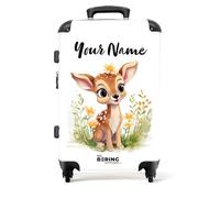 NoBoringSuitcases.com® Children's Luggage Kids Suitcase - Personalised Large Hard Shell Luggage on Wheels - Deer - White Background - 26-28 inch - 23kg