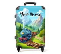 NoBoringSuitcases.com® Children's Luggage Kids Suitcase - Personalised Large Hard Shell Luggage on Wheels - Train in The Mountains Design - 26-28 inch - 23kg