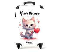 NoBoringSuitcases.com® Children's Luggage Kids Suitcase - Personalised Lightweight Hand Luggage on Wheels - Cabin Suitcase - Kitten with Hearts - 55x40x20cm - Hard Shell Trolley - 20" - 10kg