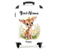 NoBoringSuitcases.com® Children's Luggage Kids Suitcase - Personalised Lightweight Hand Luggage on Wheels - Cabin Suitcase - Deer - White Background - 55x40x20cm - Hard Shell Trolley - 20" - 10kg