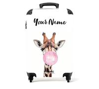 NoBoringSuitcases.com® Children's Luggage Kids Suitcase - Personalised Lightweight Hand Luggage on Wheels - Cabin Suitcase - Giraffe with Bubblegum - 55x40x20cm - Hard Shell Trolley - 20" - 10kg