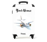 NoBoringSuitcases.com® Children's Luggage Kids Suitcase - Personalised Lightweight Hand Luggage on Wheels - Cabin Suitcase - Airplane on White Background - 55x40x20cm - Hard Shell Trolley - 20" - 10kg