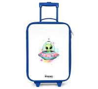 NoBoringSuitcases.com® Kids Suitcase Blue Compact 48x31x19 cm Children's Luggage On Wheels LED Childs Trolley Small Case Ultralight - Girls - Alien - UFO