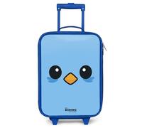 NoBoringSuitcases.com® Kids Suitcase Blue Compact 48x31x19 cm Children's Luggage On Wheels LED Toddler Trolley Small Travel Ultralight - Boys - Bird - Face - Blue