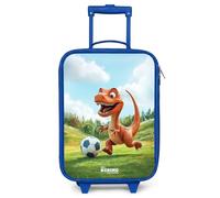 NoBoringSuitcases.com® Kids Suitcase Blue Compact 48x31x19 cm Children's Luggage On Wheels LED Toddler Trolley Small Travel Ultralight - Boys - Football - Dinosaur - Sport
