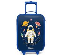 NoBoringSuitcases.com® Kids Suitcase Blue Compact 48x31x19 cm Children's Luggage On Wheels LED Toddler Trolley Small Travel Ultralight - Boys - Astronaut - Planet - Stars - Rocket
