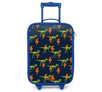 NoBoringSuitcases.com® Kids Suitcase Blue Compact 48x31x19 cm Children's Luggage On Wheels LED Toddler Trolley Small Travel Ultralight - Boys - Raptors - Dinosaur - Pattern