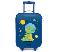 NoBoringSuitcases.com® Kids Suitcase Blue Compact 48x31x19 cm Children's Suitcases Wheels LED Toddler Pull Along Travel Case Ultralight - Boys - Dinosaur - Planet - Star - Blue