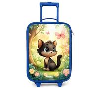 NoBoringSuitcases.com® Kids Suitcase Blue Compact 48x31x19 cm Children's Suitcases Wheels LED Toddler Pull Along Travel Case Ultralight - Girls - Cat - Butterfly - Flowers