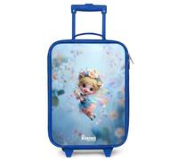 NoBoringSuitcases.com® Kids Suitcase Blue Compact 48x31x19 cm Children's Suitcases Wheels LED Toddler Pull Along Travel Case Ultralight - Girls - Butterfly Fairy - Flower Sky