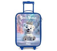NoBoringSuitcases.com® Kids Suitcase Blue Personalized with Name 48x31x19 cm Children's Luggage On Wheels LED Toddler Trolley Small Travel Ultralight - Girls - Polar Bear - Crown - Winter