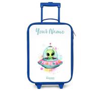 NoBoringSuitcases.com® Kids Suitcase Blue Personalized with Name 48x31x19 cm Children's Luggage On Wheels LED Childs Trolley Small Case Ultralight - Girls - Alien - UFO