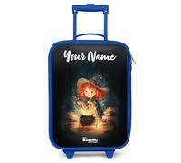 NoBoringSuitcases.com® Kids Suitcase Blue Personalized with Name 48x31x19 cm Children's Luggage On Wheels LED Childs Trolley Small Case Ultralight - Girls - Witch - Potion