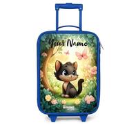 NoBoringSuitcases.com® Kids Suitcase Blue Personalized with Name 48x31x19 cm Children's Suitcases Wheels LED Toddler Pull Along Travel Case Ultralight - Girls - Cat - Butterfly - Flowers