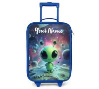 NoBoringSuitcases.com® Kids Suitcase Blue Personalized with Name 48x31x19 cm Children's Suitcases Wheels LED Toddler Pull Along Travel Case Ultralight - Boys - Creature - Moon Landscape