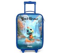 NoBoringSuitcases.com® Kids Suitcase Blue Personalized with Name 48x31x19 cm Children's Suitcases Wheels LED Toddler Pull Along Travel Case Ultralight - Girls - Dinosaur - Nature - Waterfall