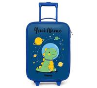 NoBoringSuitcases.com® Kids Suitcase Blue Personalized with Name 48x31x19 cm Children's Suitcases Wheels LED Toddler Pull Along Travel Case Ultralight - Boys - Dinosaur - Planet - Star - Blue