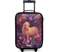 NoBoringSuitcases.com® Kids Suitcase Compact 48x31x19 cm Children's Luggage On Wheels LED Toddler Trolley Small Travel Ultralight - Girls - Horse - Flowers - Purple - Butterfly