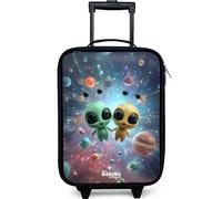 NoBoringSuitcases.com® Kids Suitcase Compact 48x31x19 cm Children's Suitcases Wheels LED Toddler Pull Along Travel Case Ultralight - Boys - Happy - Alien - Friends