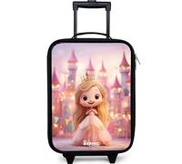 NoBoringSuitcases.com® Kids Suitcase Compact 48x31x19 cm Children's Suitcases Wheels LED Toddler Pull Along Travel Case Ultralight - Girls - Princess - Pink - Castle