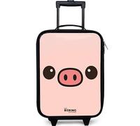 NoBoringSuitcases.com® Kids Suitcase Compact 48x31x19 cm Children's Suitcases Wheels LED Toddler Pull Along Travel Case Ultralight - Boys - Pig - Face - Pink