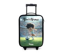 NoBoringSuitcases.com® Kids Suitcase Personalized with Name 48x31x19 cm Children's Luggage On Wheels LED Toddler Trolley Small Travel Ultralight - Boys - Boy - Football - Stadium - Sunlight