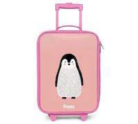 NoBoringSuitcases.com® Kids Suitcase Pink Compact 48x31x19 cm Children's Luggage On Wheels LED Childs Trolley Small Case Ultralight - Girls - Penguin - Dots - Pink - Minimalist