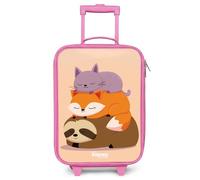 NoBoringSuitcases.com® Kids Suitcase Pink Compact 48x31x19 cm Children's Luggage On Wheels LED Childs Trolley Small Case Ultralight - Boys - Sloth - Fox - Cat