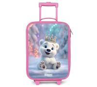 NoBoringSuitcases.com® Kids Suitcase Pink Compact 48x31x19 cm Children's Luggage On Wheels LED Toddler Trolley Small Travel Ultralight - Girls - Polar Bear - Crown - Winter