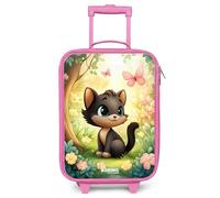 NoBoringSuitcases.com® Kids Suitcase Pink Compact 48x31x19 cm Children's Suitcases Wheels LED Toddler Pull Along Travel Case Ultralight - Girls - Cat - Butterfly - Flowers