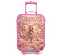 NoBoringSuitcases.com® Kids Suitcase Pink Compact 48x31x19 cm Children's Suitcases Wheels LED Toddler Pull Along Travel Case Ultralight - Girls - Flower Fairy - Pink - Tale World