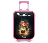 NoBoringSuitcases.com® Kids Suitcase Pink Personalized with Name 48x31x19 cm Children's Luggage On Wheels LED Childs Trolley Small Case Ultralight - Girls - Witch - Potion