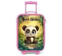 NoBoringSuitcases.com® Kids Suitcase Pink Personalized with Name 48x31x19 cm Children's Luggage On Wheels LED Toddler Trolley Small Travel Ultralight - Girls - Panda - Bamboo Forest - Green