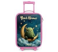 NoBoringSuitcases.com® Kids Suitcase Pink Personalized with Name 48x31x19 cm Children's Luggage On Wheels LED Childs Trolley Small Case Ultralight - Boys - Green - Monster - Crescent Moon