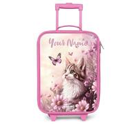 NoBoringSuitcases.com® Kids Suitcase Pink Personalized with Name 48x31x19 cm Children's Luggage On Wheels LED Childs Trolley Small Case Ultralight - Girls - Cat - Purple - Butterflies - Flowers