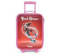 NoBoringSuitcases.com® Kids Suitcase Pink Personalized with Name 48x31x19 cm Children's Suitcases Wheels LED Toddler Pull Along Travel Case Ultralight - Boys - Football - Boy - Red - Light Circle