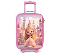 NoBoringSuitcases.com® Kids Suitcase Pink Personalized with Name 48x31x19 cm Children's Suitcases Wheels LED Toddler Pull Along Travel Case Ultralight - Girls - Princess - Pink - Castle