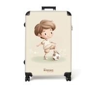 NoBoringSuitcases.com® Large Suitcase Children 77x51.5x28 cm XL Luggage Hold Check in Travel Case Lightweight 4 Wheel Hard Shell Big Trolley Boy - Football - Brown