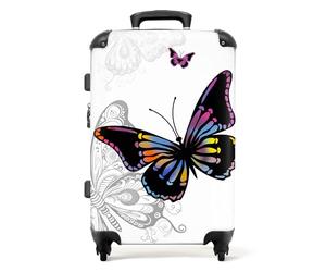 NoBoringSuitcases.com® Large Suitcase for Women and Men - Medium Luggage with Wheels - Butterfly White Background - White - Lightweight Suitcase - Hard Shell Trolley - 26-28 Inch - 23kg