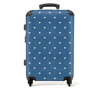 NoBoringSuitcases.com® Large Suitcase for Women and Men - Medium Luggage with Wheels - Hearts Blue Background - Blue White - Lightweight Suitcase - Hard Shell Trolley - 26-28 Inch - 23kg