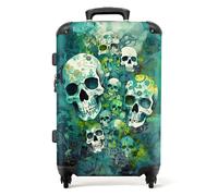 NoBoringSuitcases.com® Large Suitcase for Women and Men - Medium Luggage with Wheels - Skull Flowers Turquoise - Green - Lightweight Suitcase - Hard Shell Trolley - 26-28" - 23kg