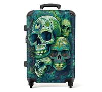 NoBoringSuitcases.com® Large Suitcase for Women and Men - Medium Luggage with Wheels - Skull Green Background - Green - Lightweight Suitcase - Hard Shell Trolley - 26-28 Inch - 23kg